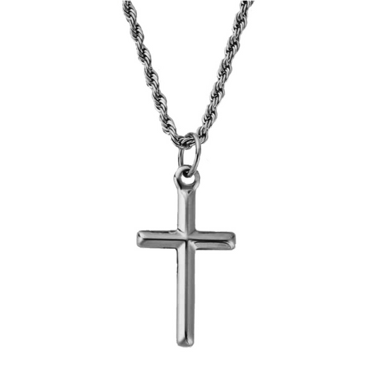 Cross Pendant with Rope Chain (Silver)