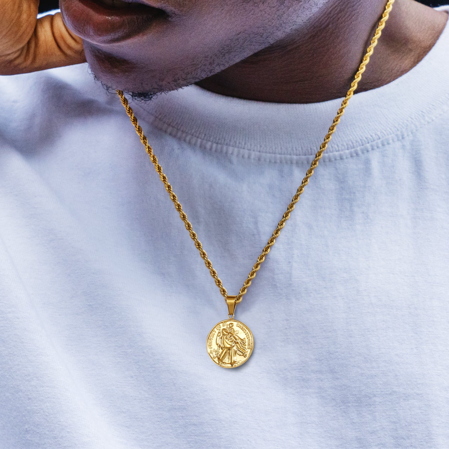 Saint Christopher Pendant Necklace (Gold)