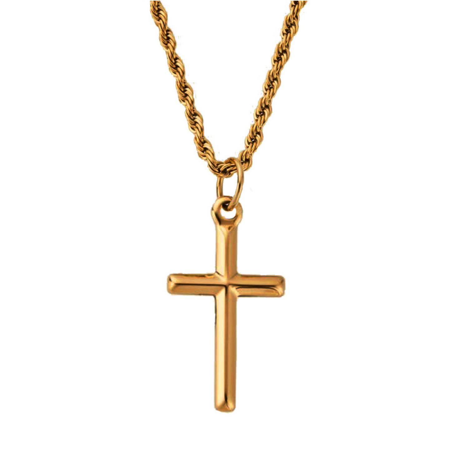 Cross Pendant with Rope Chain (Gold)