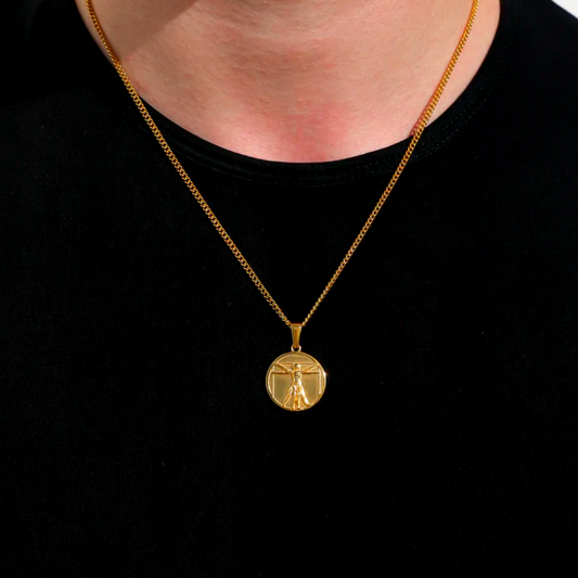 Vitruvian Man Pendant Necklace (Gold)