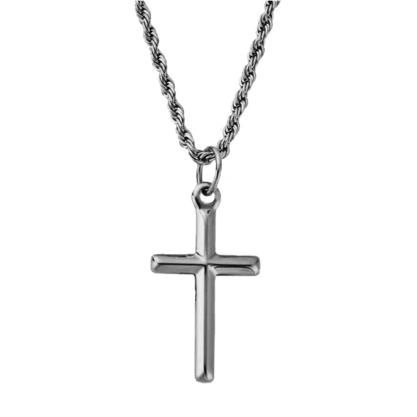 Cross Pendant with Rope Chain (Silver)