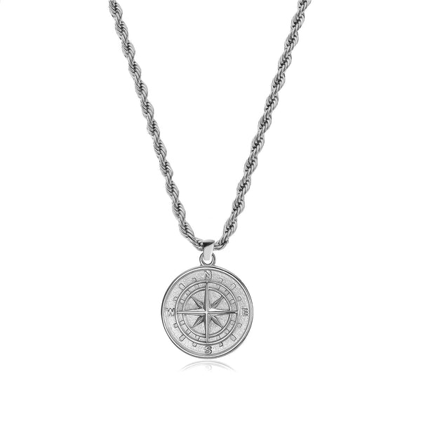 Sliver Compass Logo Lock Necklace