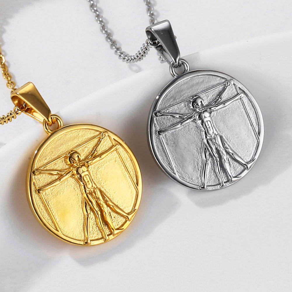 Vitruvian Man Pendant Necklace (Gold)